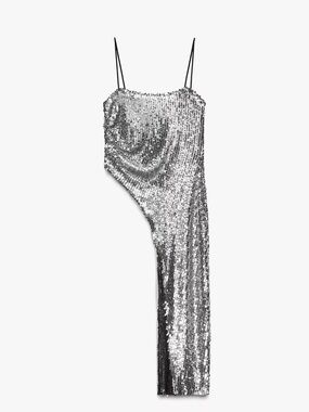 Zara Silver Sequin Asymmetric Top